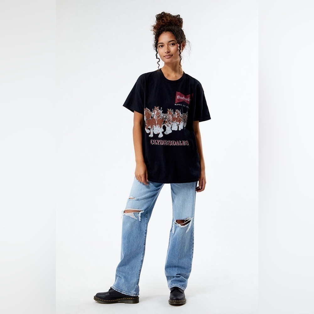 Junk Food womens mens large Clydesdale Budweiser T Shirt black short sleeve nwot
